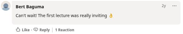 Bert Baguma’s original LinkedIn comment describing the first management lecture as inviting.
